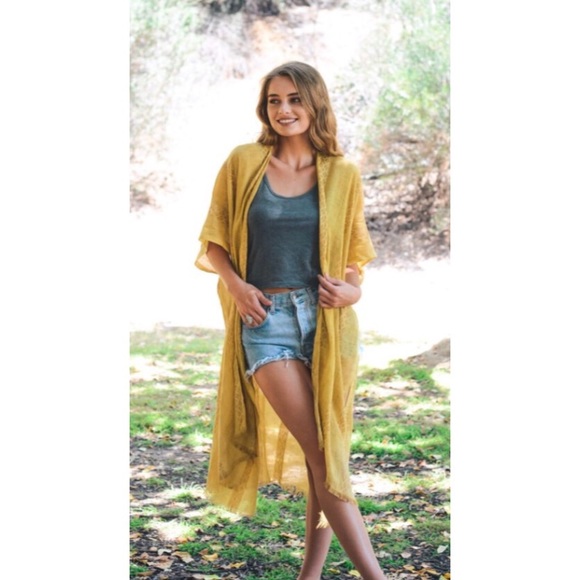 🍁 Bohemian Mustard Kimono One Size 🍁 - Picture 2 of 3